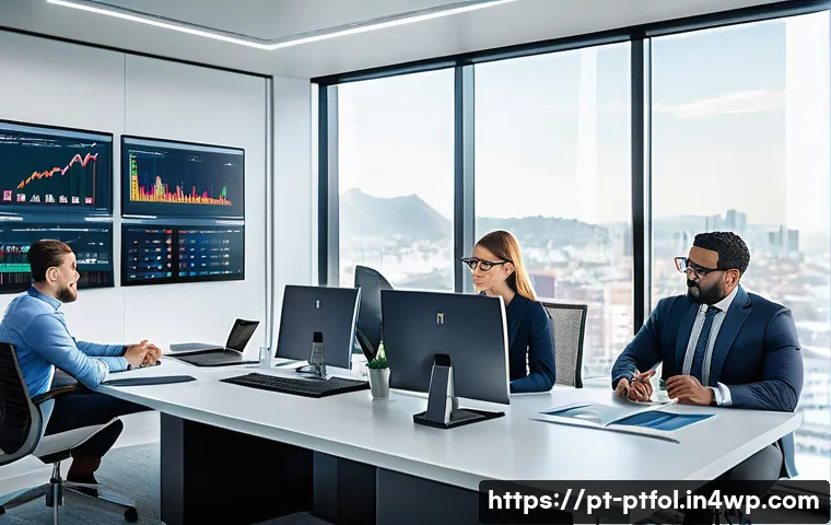 보험 포트폴리오 성과를 분석하는 방법 - A professional office scene featuring a diverse group of insurance analysts reviewing financial char...