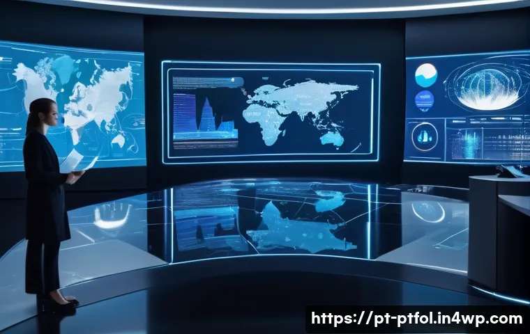 보험 포트폴리오 최적화를 위한 최신 연구 결과 - A futuristic insurance office scene showing diverse professionals analyzing large transparent digita...