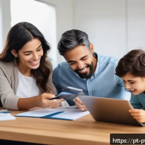 Home 32 보험 포트폴리오의 위험 요소와 해결 방안 - A modern Brazilian family reviewing their insurance portfolio at a cozy home office, surrounded by d...