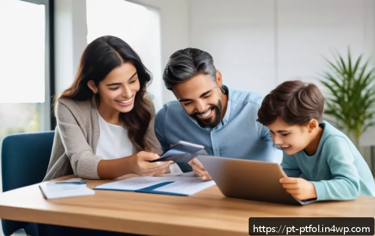 보험 포트폴리오의 위험 요소와 해결 방안 - A modern Brazilian family reviewing their insurance portfolio at a cozy home office, surrounded by d...